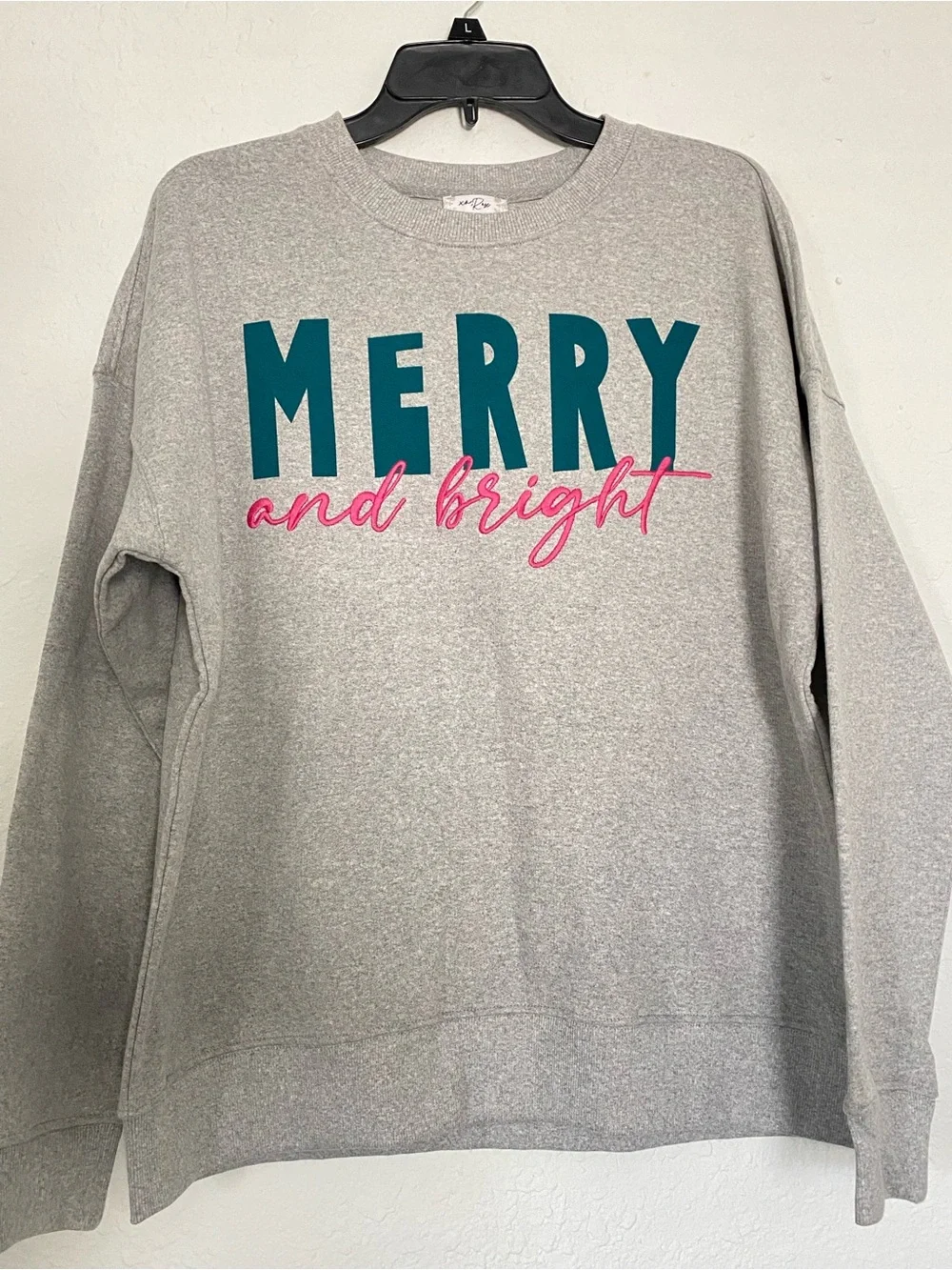 NWT Merry and Bright Gray Oversized Holiday Sweatshirt Size S